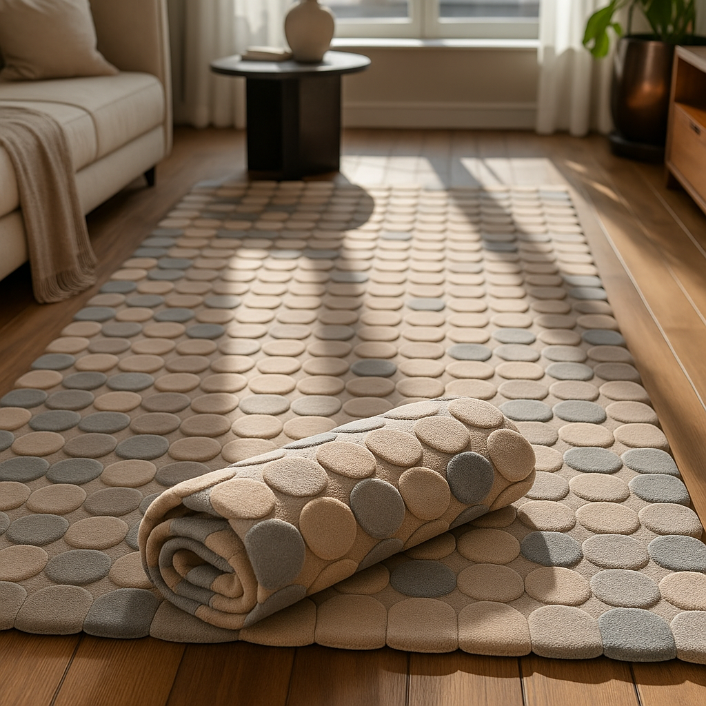 Modern Pebble Texture Area Rug – Soft Neutral Living Room Carpet