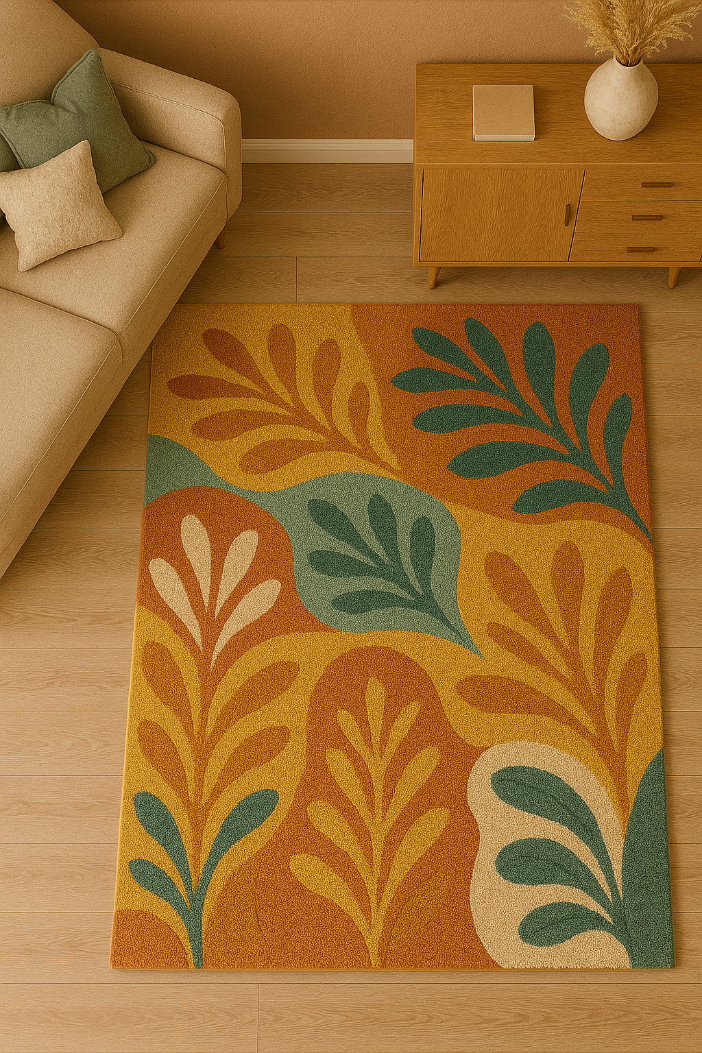 Eco-Friendly Hand-Tufted 3D Carpet | Modern Abstract Botanical Rug for Living Room & Bedroom