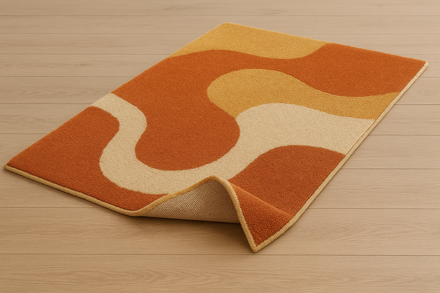 Modern Abstract Tufted Rug | Orange & Beige Wavy Carpet | Trendy Living Room Decor – USA & UK Bestselling