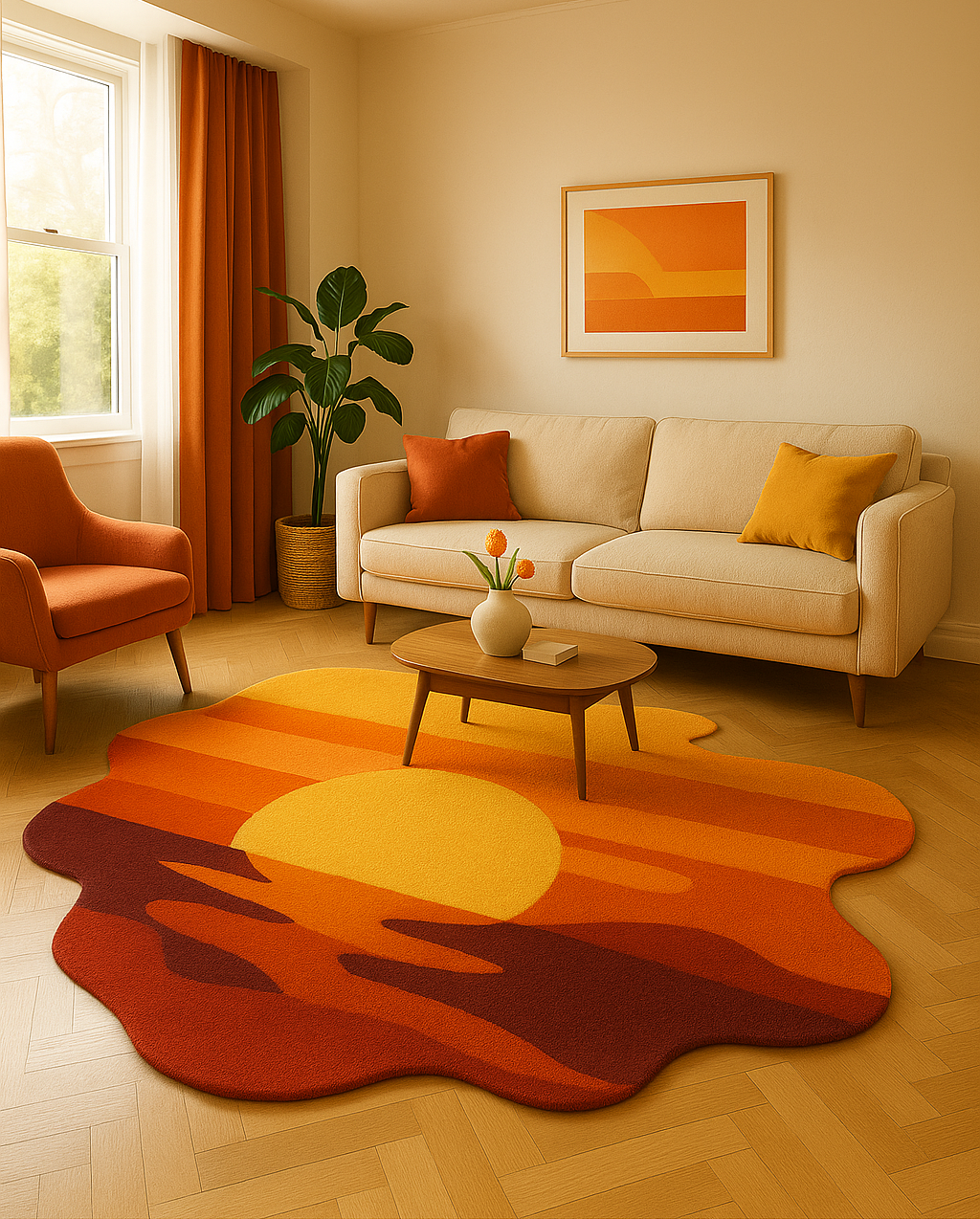 Sunset Glow Hand-Tufted Wool Rug – Modern Irregular Abstract Carpet for Living Room & Home Decor