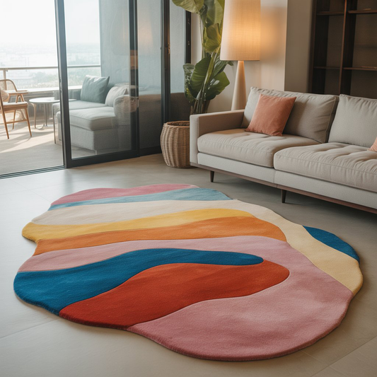 Modern Abstract Multicolor Rug | Handmade Tufted Irregular Carpet | Aesthetic Living Room Decor