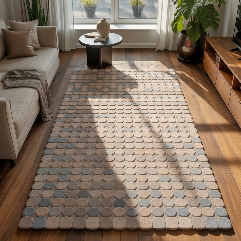 Modern Pebble Texture Area Rug – Soft Neutral Living Room Carpet