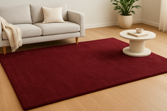 Luxury Deep Red Tufted Rug | Modern Living Room Carpet | Soft Minimalist Home Decor Rug