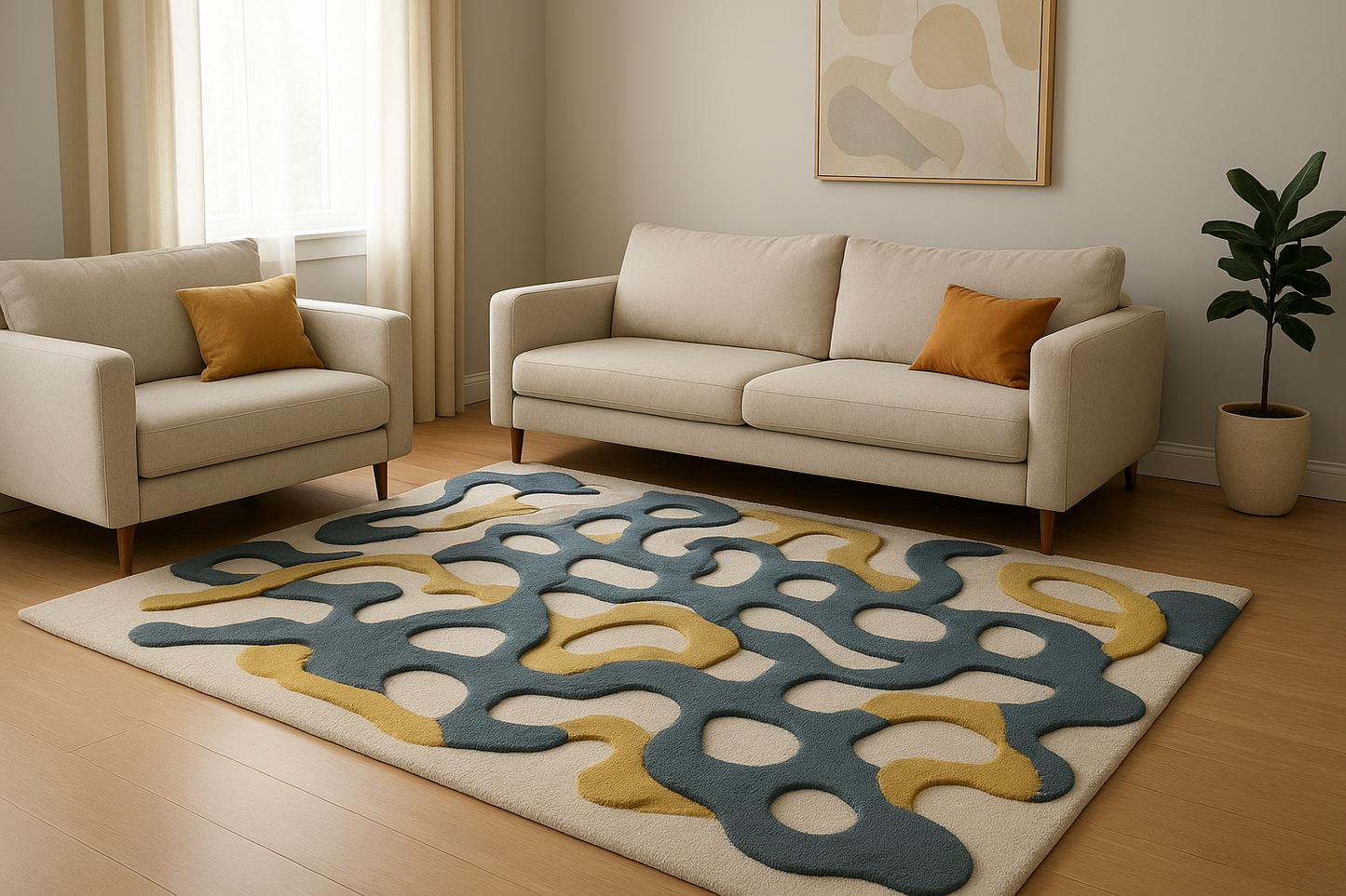 Luxury 3D Hand-Tufted Wool Rug | Abstract Modern Living Room Carpet