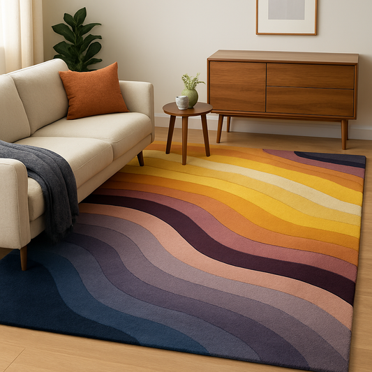 Modern Multicolor Wavy Tufted Rug – Luxury Soft Area Carpet for Living Room