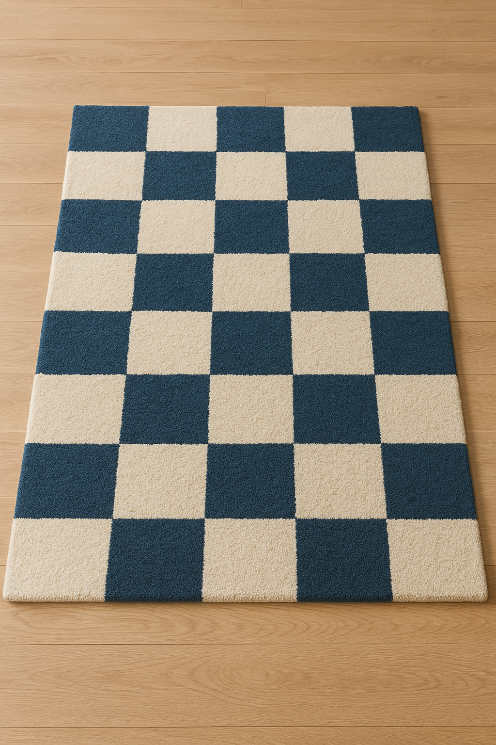 Modern Blue & Cream Checkerboard Rug | Aesthetic Bedroom Decor | Handmade Tufted Area Carpet for Living Room & Home Styling