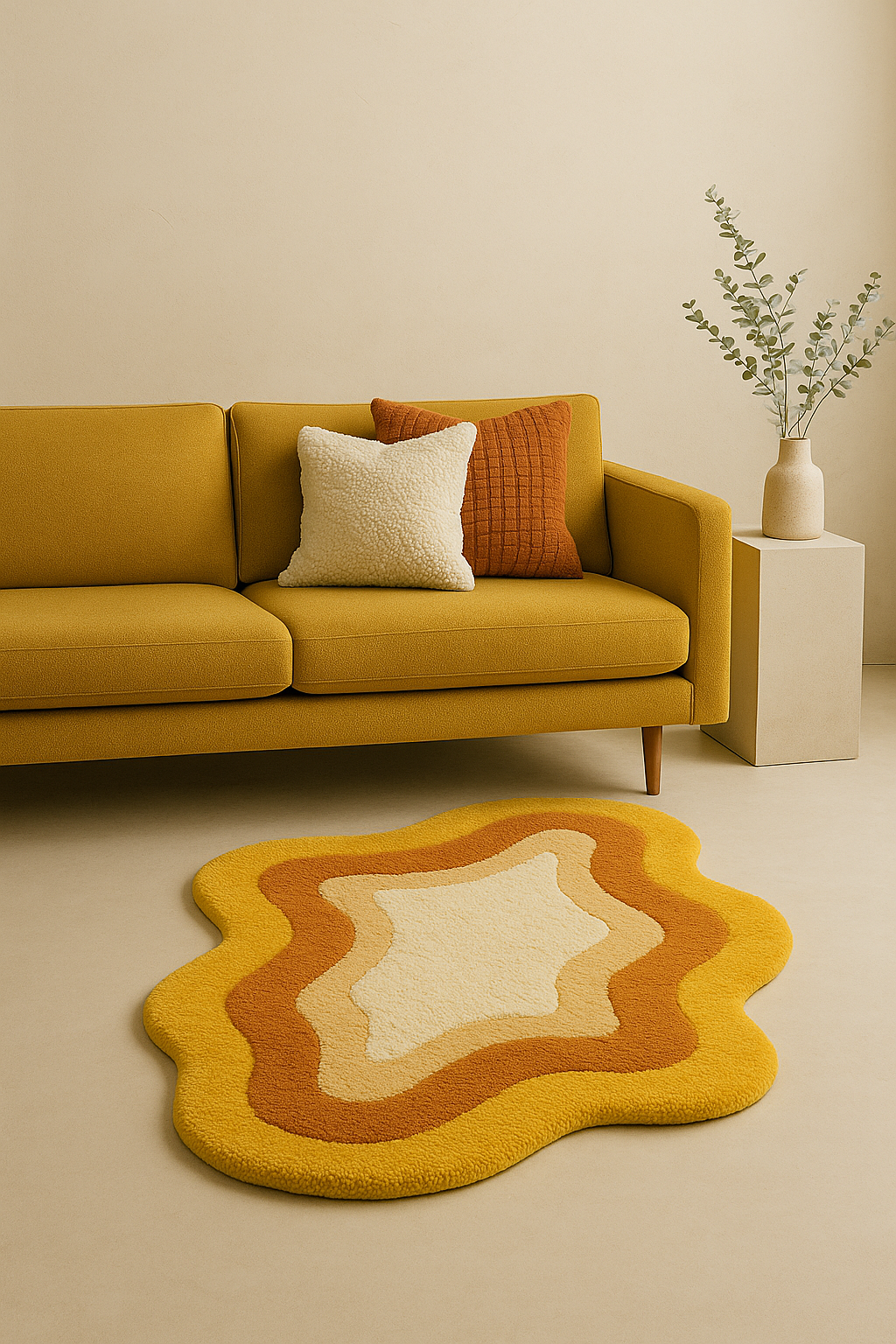Modern 3D Irregular Hand-Tufted Rug – Retro Wave Design, Eco-Friendly Soft Carpet for Living Room & Bedroom
