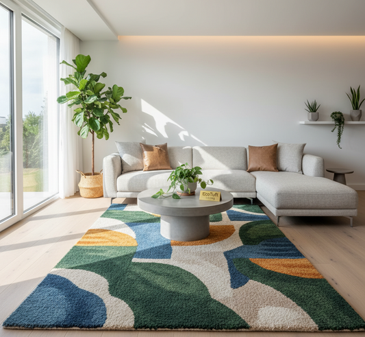 EcoTuft Modern Abstract Area Rug – Soft Tufted Carpet for Living Room | Premium Handmade Rug | Anti-Slip, Thick & Cozy Floor Decor