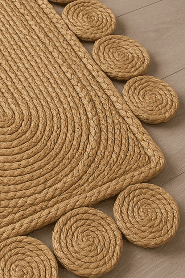 Handmade Natural Jute Braided Rug | Boho Round Edge Carpet | Eco-Friendly Floor Mat for Living Room & Bedroom Decor | Rustic Farmhouse Area Rug