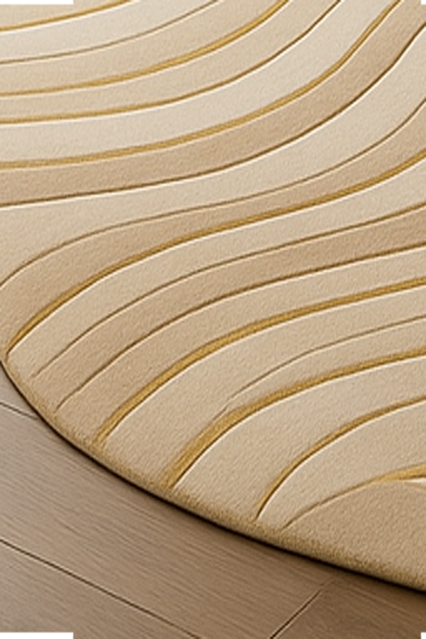 Luxury 3D Wave Design Rug – Beige & Gold Modern Living Room Carpet