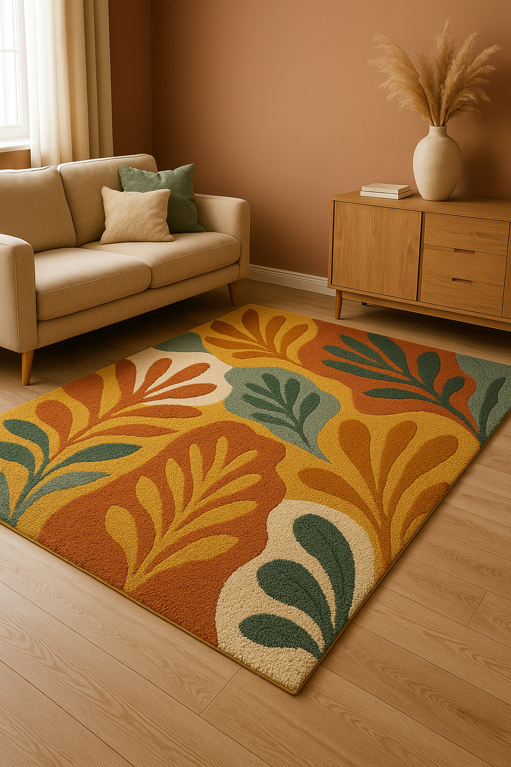Eco-Friendly Hand-Tufted 3D Carpet | Modern Abstract Botanical Rug for Living Room & Bedroom