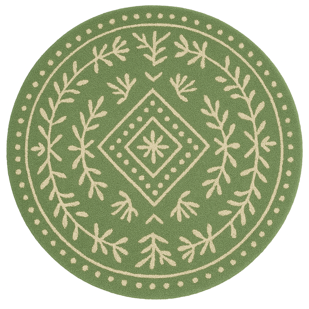 Handmade Green Boho Round Rug – Eco Friendly Carpet for Living Room UK