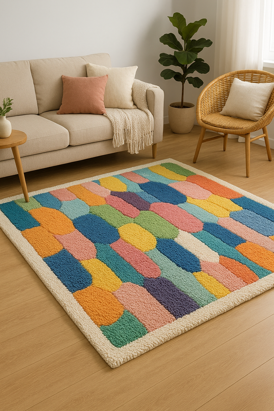 Handmade Multicolor Tufted Runner Rug | Modern Boho Living Room Carpet | Soft Wool Aesthetic Floor Decor