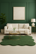 Luxury Hand-Tufted Emerald Green Area Rug – Premium Custom Scalloped Edge Large Rug for Living Room & Bedroom, Ultra Soft High-Pile Plush Carpet