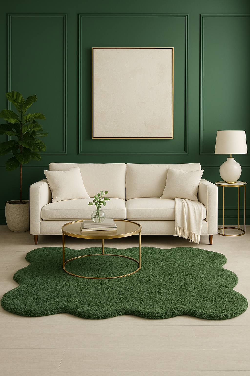 Luxury Hand-Tufted Emerald Green Area Rug – Premium Custom Scalloped Edge Large Rug for Living Room & Bedroom, Ultra Soft High-Pile Plush Carpet
