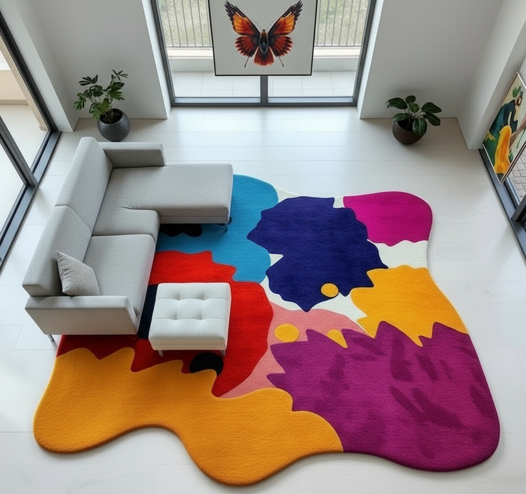 Modern Abstract Tufted Rug – Handmade Wavy Carpet | Boho Retro Aesthetic Home Decor | Custom Size Hand Tufted Rug