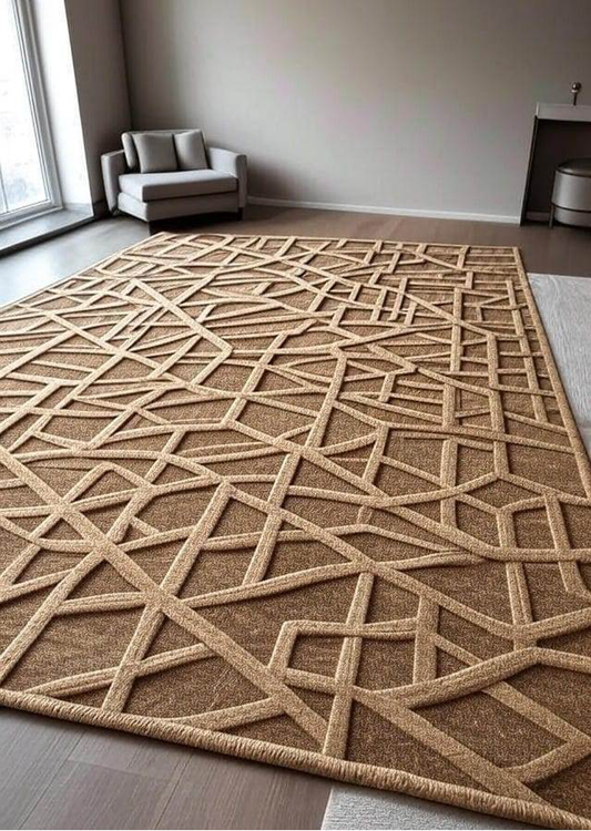 Modern Geometric Brown Carpet – Luxury Abstract Pattern Rug for Living Room