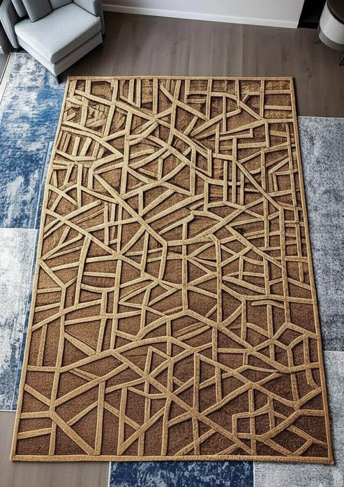 Modern Geometric Brown Carpet – Luxury Abstract Pattern Rug for Living Room